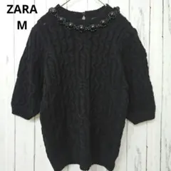 ZARA ザラ ビジュー付き ケーブルニット M 黒