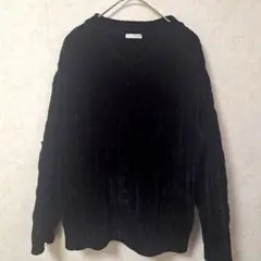 COLZA セーター シャギーニット モール ケーブル編 Vネック ベロア調 L