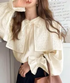 新品【mily bilet】ビッグレース衿3wayキャンディスリーブブラウス