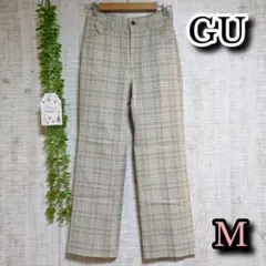 【GU】ジーユー パンツ M チェック柄 ストレート スラックス ベージュ