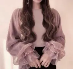 GRL バックリボンレースチュールテレコリブトップス