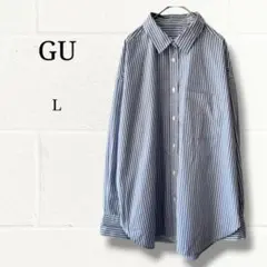 GU ジーユー ストライプ オーバーサイズシャツ ブラウス ブルー L