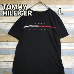 トミーヒルフィガー 黒 Ｔシャツ 刺繍ロゴ クルーネック ゆったりめ【う630】