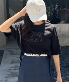 NICE CLAUP ロゴ刺繍サイドリボンショートT