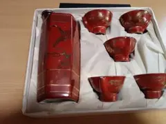 九谷焼 お猪口セット 赤色 鶴模様