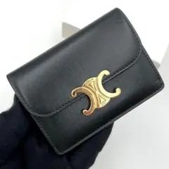セリーヌ トリオンフ カードケース ブラック レザー ゴールド金具