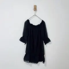 イマージュ　シフォンチュニック　透け感　ドット　黒　フリルのサムネイル