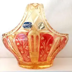 お値下げ！希少品【ボヘミアクリスタル】チェコ製　手付き　フルーツバスケット　花瓶