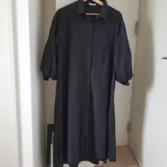 ブラック シャツワンピース ロング丈