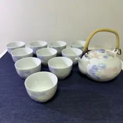 【未使用】有田焼 西峰作 花文様 茶器揃 急須 土瓶 湯呑10客 共箱 煎茶道具