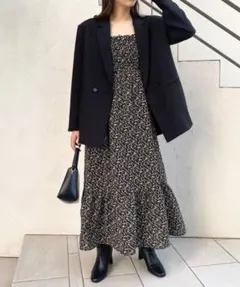 アソート柄シャーリングロングタンクワンピース　チコ　サイズ調整可能　裏地あり