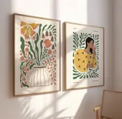 フラワー　おしゃれ　ポスター　A3 モダン　ミッドセンチュリー　2点セット