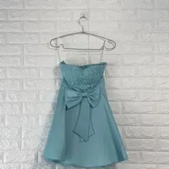 水色 ストラップレス パーティードレス