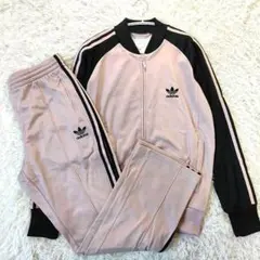 ピンク×黒 トラックジャケット　ジャージ上下　セットアップ　adidas