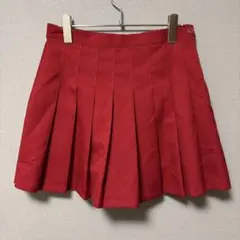 プリーツミニスカート(M)レッド　インパンツ付き