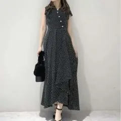 LILY BROWN ラッフルフリルフレアワンピース ドット 1サイズ - メルカリ