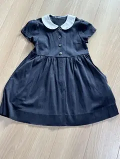 美品】ファミリア ワンピース 100 女の子 半袖 白襟 ネイビー お受験