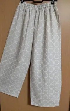 パンツ　ダブルガーゼ　サークル柄　ベージュ　グレージュ　ルームウェア