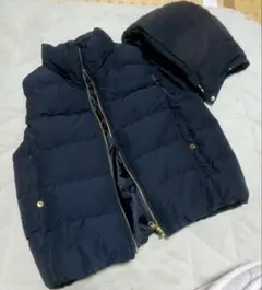 新品ネイビー キルティングダウンベスト 取り外しフード付き