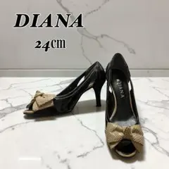 【訳あり】DIANA ダイアナ パンプス 24㎝ エナメル リボン オープンのサムネイル