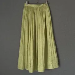 NBB ナチュラルビューティーベーシック　ドット　水玉　ロングスカート 黄緑