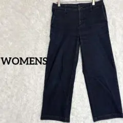 ワイドデニムパンツ　インディゴブルー　クロップド　ハイウエスト　シンプル　L