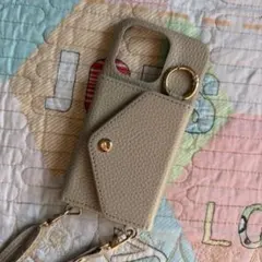 ★値下げ★iPhone14PROケースベージュ合成皮革スマホケースショルダー
