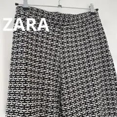 新品　ZARA ニットパンツ　ワイドパンツ　柄　イージーパンツ　L モノトーン