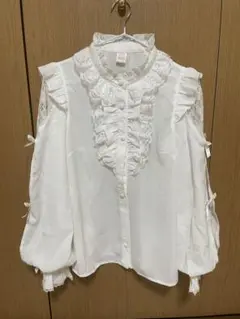 ホワイト フリル レース 長袖ブラウス