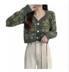 Meridian メリディアン 花柄ニットカーディガン　レトロ　ヴィンテージのサムネイル