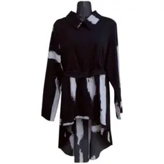 SHEIN　シーイン　ワンピース　ブラック　レディース　長袖　ドッキング　襟付き