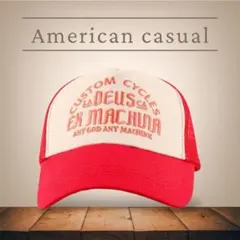 【新品】　アメカジ トラッカーキャップ メッシュキャップ ヴィンテージ風 赤