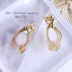 No.6150　大人ブラウンメタルフラワーとパール　ピアス/イヤリング