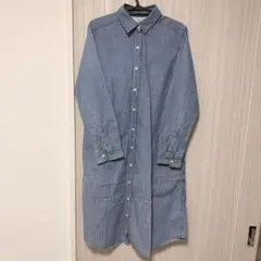 無印良品 MUJI ストライプシャツワンピース S Mブルー デニム調