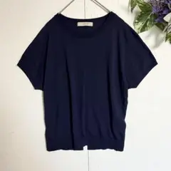 フォロー割✨ UNFILO 半袖ニット M ネイビー ドルマン カットソーのサムネイル