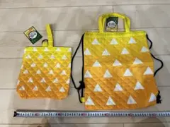 鬼滅の刃　善逸風　和柄ナップザック、シューズケース　入学入園新学期2点セット
