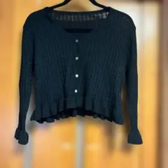 GRLリブ編み黒長袖カーディガン