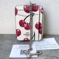 未使用 COACH コーチ ジップ カードケース チェリー プリント さくらんぼ