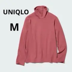 美品 UNIQLO M レッド スムースストレッチ コットン タートルネックT