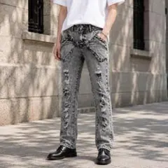 ジーエムクロージング【70cm】ダメージ加工クラッシュスキニーデニムパンツ 男女のサムネイル
