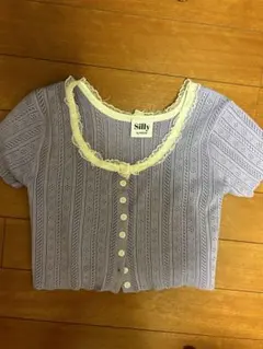 Silly 紫 レース付き半袖カーディガン