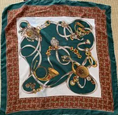 大判シルクスカーフ 馬具柄 77×77 端手縫処理　ノーブランド