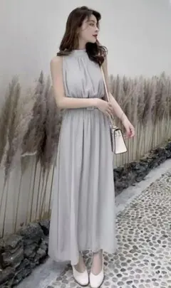 ノースリーブロングワンピース グレー　S