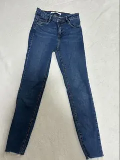 ZARA スキニーデニム ダークブルー フリンジ裾