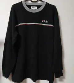 FILA ロンT メンズM 黒 ワンポイントロゴ トリコロールライン 長袖