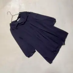 OA2736【スタイルミー】チュニック【11】透け感 七分袖 衿回りデザイン 紺