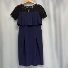 POUR VOUS プールヴー　レース切替 プリーツワンピース ネイビー