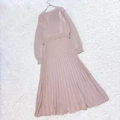 【ディスコート】　ニットプリーツワンピース　（Ｆ）　ウール混　ベルト付き