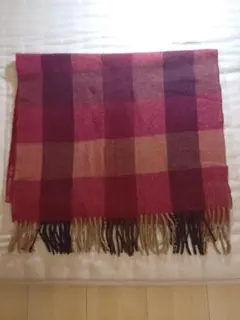 【美品】SHIPS シップス 大判ストール 金ラメ糸入り ブロックチェック 赤のサムネイル