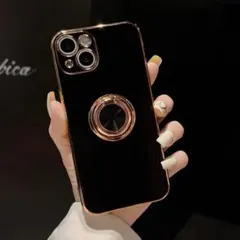 iPhone15用ケース TPUリング付き 黒 スマホケース